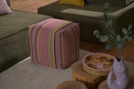 H.O.C.K. Mary Bean Cube Pouf 40x40x40cm Streifen pink lila mais col. 204