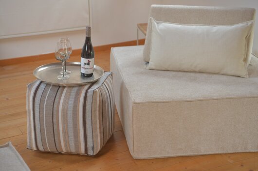 H.O.C.K. Mary Bean Cube Pouf 40x40x40cm Streifen braun taupe beige col. 201