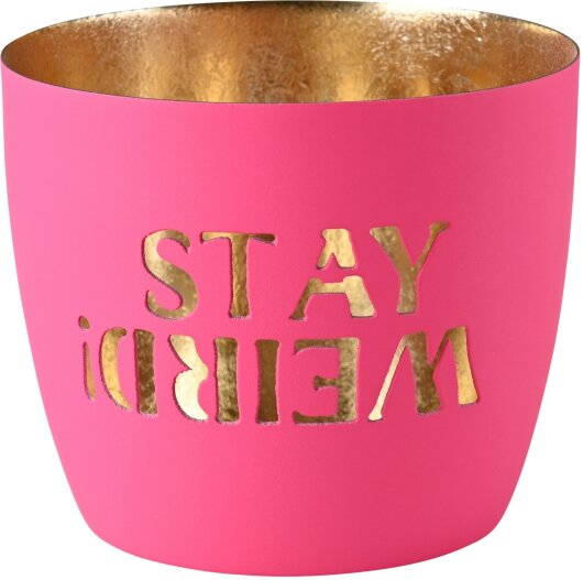 GIFTY  Madras Windlicht STAY WEIRD! hot pink / gold ca. 10x8,5cm