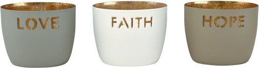 GIFTY  Madras Windlicht XS 3er Set  LOVE / FAITH / HOPE ca. 4,5x5,7cm flannel / weiß / sandstone