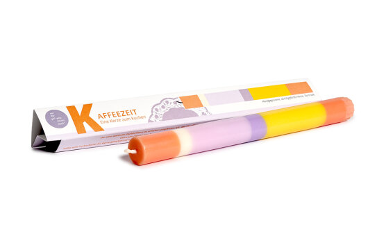 NTG Kerze schmal "Kaffezeit / Coffeetime" pastell flieder gelb orange