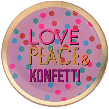 GIFTY Glasteller rund M /  Love,Preace & Konfetti pink ca. 13x1x13cm