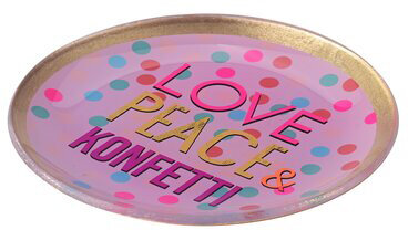 GIFTY Glasteller rund M /  Love,Preace & Konfetti pink ca. 13x1x13cm