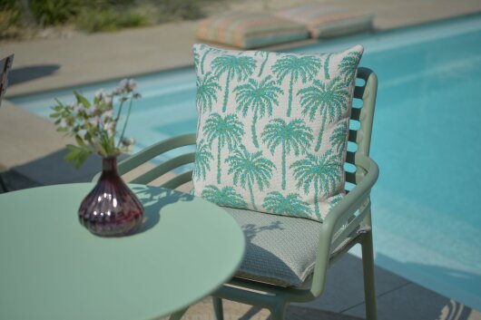 H.O.C.K. Vamosa Palms Outdoor Wendekissen 45x45cm aqua türkis-green Palmen