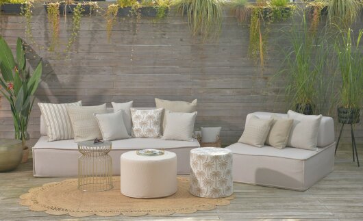 H.O.C.K. Vamosa Palms Outdoor Wendekissen 60x60cm natur taupe Palmen