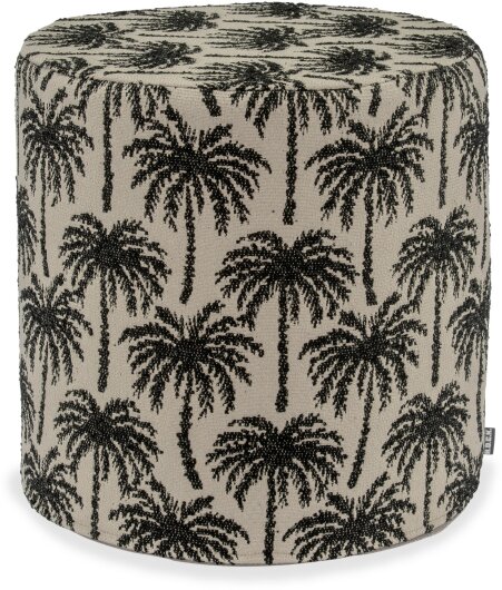 H.O.C.K. Vamosa Palms Outdoor Hocker Pouf ø40x45cm rund schwarz Palmen