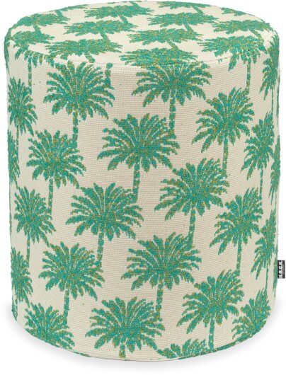 H.O.C.K. Vamosa Palms Outdoor Hocker Pouf ø40x45cm rund aqua türkis-green Palmen