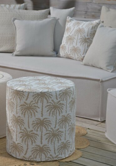 H.O.C.K. Vamosa Palms Outdoor Hocker Pouf ø40x45cm rund natur taupe Palmen