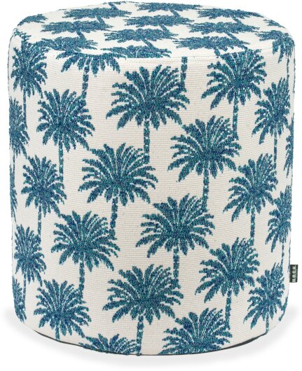 H.O.C.K. Vamosa Palms Outdoor Hocker Pouf ø40x45cm rund navy-blau Palmen