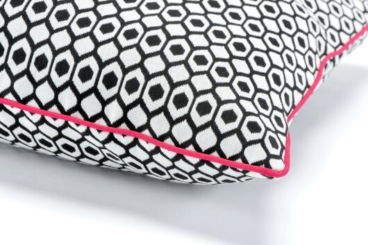 H.O.C.K. Barry Outdoor Kissen 50x50cm schwarz weiß mit Keder neon pink Polca Dots Glory