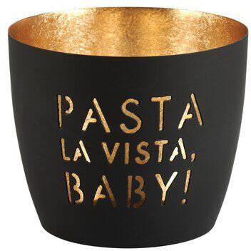 GIFTY Madras Windlicht PASTA LA VISTA BABY! schwarz / gold ca. 10x8,5cm