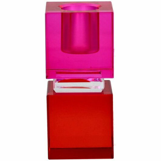 GIFTY Kerzenhalter Kristallglas rot pink ca. 3,8x8,8x3,8cm