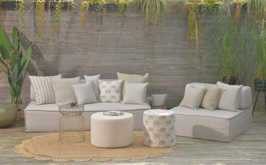 H.O.C.K. Linocea Outdoor Hocker Pouf rund ø45x45cm natur beige col. 404519