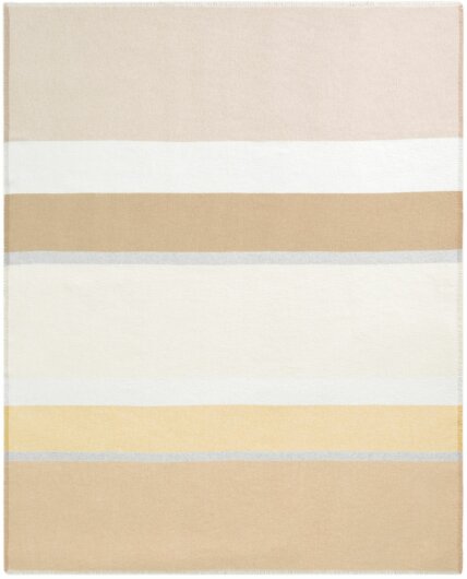 BIEDERLACK Decke Plaid Tagesdecke "Sand Stripe" Beige gestreift mit Fransen 130x170cm