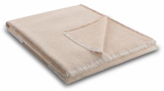 BIEDERLACK Decke Plaid Tagesdecke "Sand Stripe" Beige gestreift mit Fransen 130x170cm