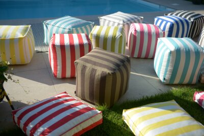 H.O.C.K. Classic Streifen Outdoor Bean Cube Pouf...