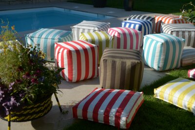 H.O.C.K. Classic Streifen Outdoor Bean Cube Pouf...