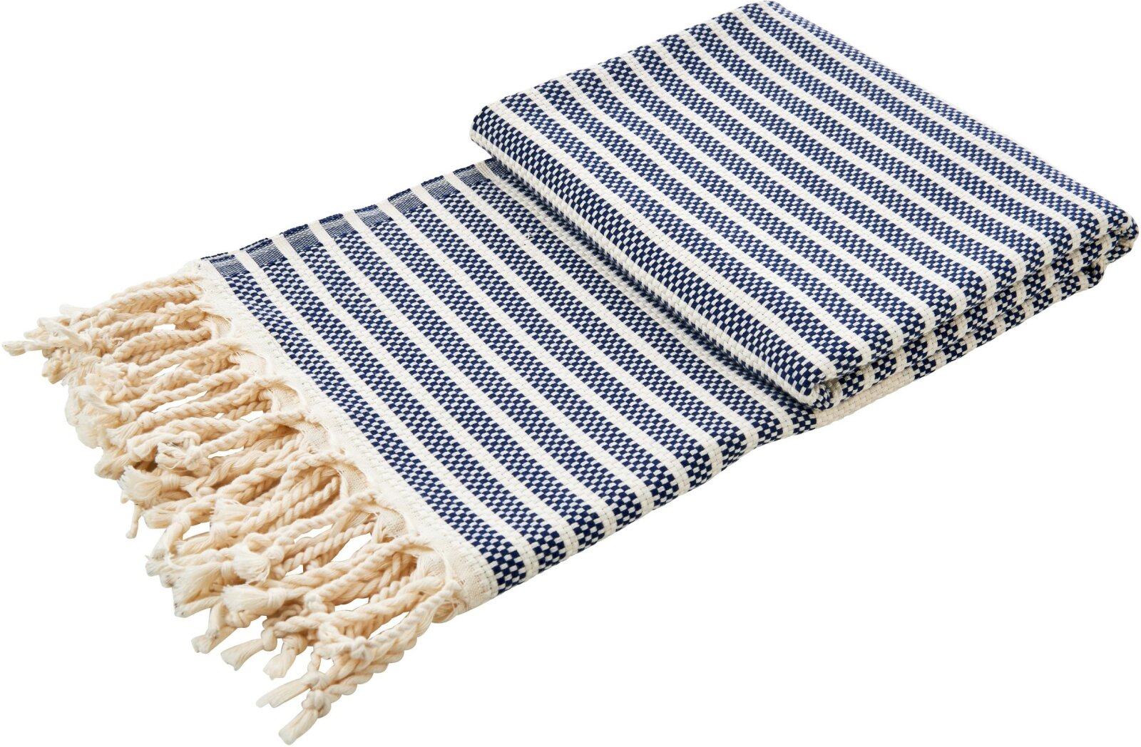 H.O.C.K. Decke Lovely Stripes mit hock-dich-hin.de, 100x180cm 16,90 navy-blau Fransen € 