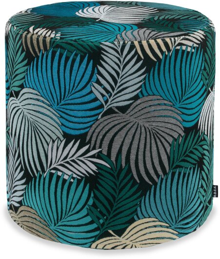 H.O.C.K. Copacabana Hocker rund Pouf ø45x45cm floral petrol emeraude