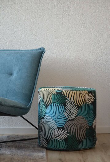 H.O.C.K. Copacabana Hocker rund Pouf ø45x45cm floral petrol emeraude