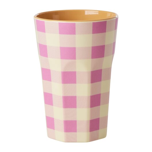 RICE Melamine Cup Tasse großer Becher pink creme kariert