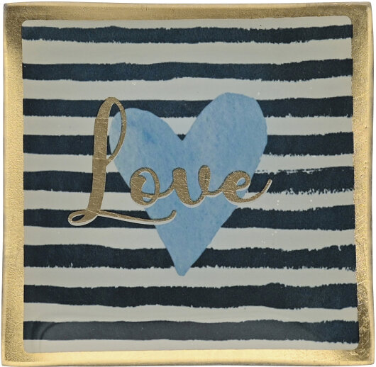 GIFTY Glasteller eckig S / Love gestreift  blau weiß ca. 10x0,8x10cm