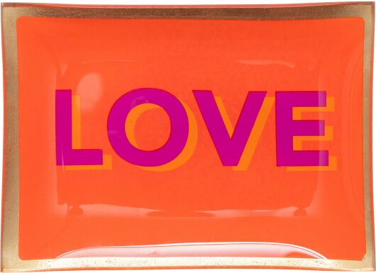 GIFTY Glasteller eckig M /  Love orange mit pinker Schrift ca. 10x0,8x14,2cm