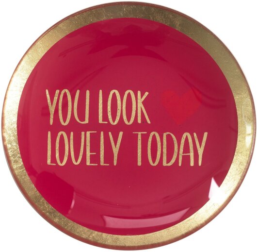 GIFTY Glasteller rund S / You look lovely today dunkles pink ca. 10x0,8x10cm