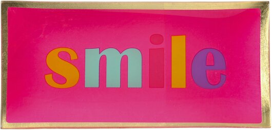 GIFTY Glasteller eckig L / Smile in neon pink mit bunter Schrift ca. 10x0,8x21cm